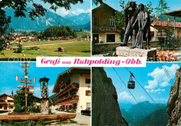 73244094 Ruhpolding Mit Sonntagshorn Holzknechtdenkmal Dorfplatz Seilbahn Rausch - Ruhpolding