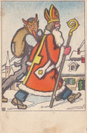 St Saint Nicholas Nikolo & Krampus Devil Old Postcard - Saint-Nicholas Day