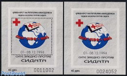 North Macedonia 1994 Anti AIDS 2 S/s (perf. & Imperf.), Mint NH, Health - AIDS - Health - Red Cross - Disease