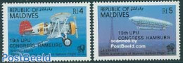 Maldives 1984 UPU Congress 2v, Mint NH, Transport - U.P.U. - Aircraft & Aviation - Zeppelins - U.P.U.