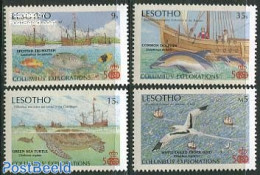 Lesotho 1987 Discovery Of America 4v, Mint NH, History - Nature - Transport - Explorers - Fish - Reptiles - Sea Mammal.. - Explorateurs