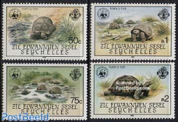 Seychelles, Zil Eloigne Sesel 1985 WWF, Turtles 4v (WWF Logo In Circle), Mint NH, Nature - Reptiles - Turtles - World .. - Seychelles (1976-...)