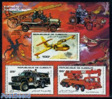 Djibouti 1984 Fire Corps S/s, Mint NH, Transport - Automobiles - Fire Fighters & Prevention - Aircraft & Aviation - Coches