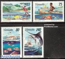 Vanuatu 1996 Fishing 4v, Mint NH, Nature - Transport - Fish - Fishing - Ships And Boats - Pesci