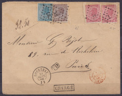 Env. Chargée Affr. N°18+19+2x20 - 1 Tp 40c Manquant :( Lpts "87" Càd COURTRAI /13 SEPT 1866 Pour PARIS - [PD] & [CHARGE] - 1865-1866 Profil Gauche