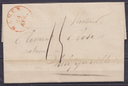 L. Datée 24 Avril 1829 De NAMUR Càd T11 "NAMEN /24 APR." (début D'utilisation) Pour PHILIPPEVILLE - Port "15" - 1815-1830 (Periodo Olandese)