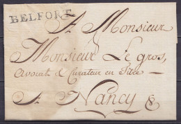 L. Datée 25 Mai 1786 De MONTBELIARD Pour NANCY - Griffe "BELFORT" - Port "8" - 1701-1800: Précurseurs XVIII