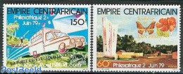 Central Africa 1979 Philexafrique 2v, Mint NH, Nature - Transport - Butterflies - Flowers & Plants - Automobiles - Cars
