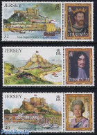 Jersey 2004 Castle & Kings 3x2v [:], Mint NH, History - Transport - Kings & Queens (Royalty) - Ships And Boats - Art -.. - Royalties, Royals