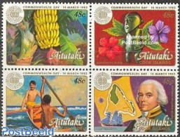 Aitutaki 1983 Commonwealth Day 4v [+], Mint NH, History - Nature - Transport - Various - Explorers - Flowers & Plants .. - Explorers