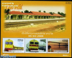 Laos 2009 Thailand-Laos Railway S/s, Mint NH, Transport - Railways - Art - Bridges And Tunnels - Trains