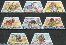 Tanzania 1988 Animals & Pre-historic Animals 8v, Mint NH, Nature - Animals (others & Mixed) - Cat Family - Elephants -.. - Préhistoriques