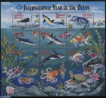 Grenada Grenadines 1998 Int. Year Of The Ocean 12v M/s, Mint NH, Nature - Birds - Fish - Sea Mammals - Turtles - Pesci