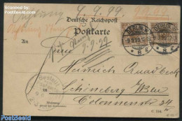 Germany, Empire 1899 Postcard With 2x Mi. 45, From Berlin To Schoeneberg, Postal History - Storia Postale