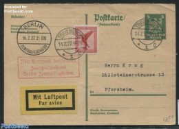 Germany, Empire 1927 Answer Card Sent By Airmail, Used Postal Stationary - Cartas & Documentos
