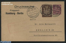 Germany, Empire 1923 Postcard 25M+20M, Sent By Airmail, Used Postal Stationary - Briefe U. Dokumente