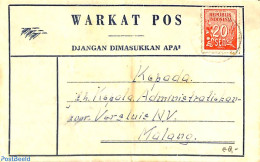 Indonesia 1953 WARKAT POS To Malang, Postal History - Indonésie