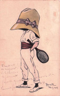 Illustrateur Signé Reinitz Paris 1909 - TENNIS   - Jeune Femme Sous Chapeau  - Autres & Non Classés