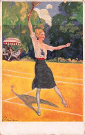 Illustrateur Signé - TENNIS   - Jeune Femme Jouant Au Tennis  - Other & Unclassified