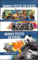 Sao Tome/Principe 2015 Endangered Animals 2 S/s, Mint NH, Nature - Animals (others & Mixed) - Cat Family - Monkeys - São Tomé Und Príncipe