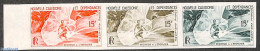 New Caledonia 1962 Fishing, Colour Proofs, Imperforated Strip Of 3 Stamps, Mint NH, Nature - Fishing - Neufs