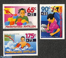 Netherlands Antilles 1993 Child Welfare 3v, Imperforated, Mint NH, Sport - Transport - Various - Swimming - Traffic Sa.. - Natation