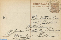 Netherlands 1923 Reply Paid Postcard 7.5/7.5c, Used Postal Stationary - Cartas & Documentos