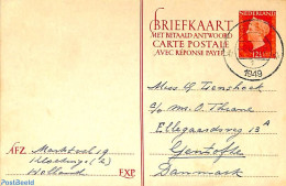 Netherlands 1947 Reply Paid Postcard 12.5/12.5c, Used Postal Stationary - Brieven En Documenten
