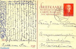 Netherlands 1951 Postcard 12c, Red V-kaart, Used Postal Stationary - Briefe U. Dokumente