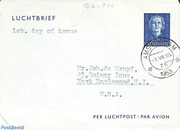 Netherlands 1953 Aerogramme 30c, To USA, Used Postal Stationary - Briefe U. Dokumente