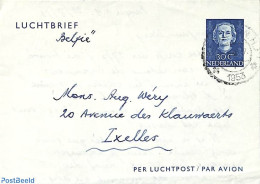 Netherlands 1953 Aerogramme 30c, To Belgium, Used Postal Stationary - Storia Postale