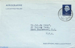 Netherlands 1955 Aerogramme 25c, To USA, Used Postal Stationary - Briefe U. Dokumente