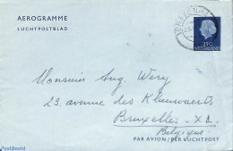 Netherlands 1954 Aerogramme 25c, To Belgium, Used Postal Stationary - Briefe U. Dokumente