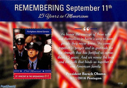 Saint Vincent 2017 Remembering Sept. 11th S/s, Mint NH, Transport - Fire Fighters & Prevention - Bombero