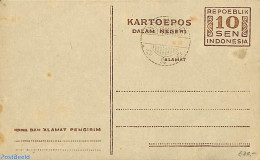 Indonesia 1947 Postcard 10c, Repoeblik Indonesia With Postmark INDRAMAJOE, Unused Postal Stationary - Indonesia