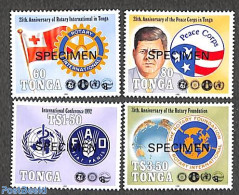 Tonga 1992 Mixed Issue 4v, Specimen, Mint NH, Health - History - Various - Food & Drink - American Presidents - Rotary - Ernährung