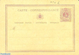 Belgium 1873 Reply Paid Postcard 5/5c, Unused Postal Stationary - Storia Postale