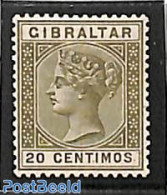 Gibraltar 1895 20c, Greeolive/olivebrown 1v, Unused (hinged) - Gibilterra