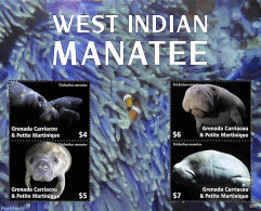 Grenada Grenadines 2022 West Indian Manatee 4v M/s, Mint NH, Nature - Sea Mammals - Grenada (1974-...)