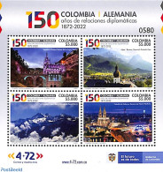 Colombia 2022 Diplomatic Relations With Germany 4v M/s, Mint NH, History - Religion - Germans - Churches, Temples, Mos.. - Eglises Et Cathédrales