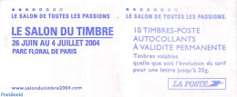 France 2004 Le Salon Du Timbre, Booklet 10x Timbre Rouge S-a, Mint NH, Philately - Stamp Booklets - Ungebraucht