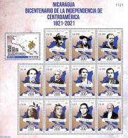 Nicaragua 2021 Indepence Of Central America 12v M/s, Mint NH, History - Various - Politicians - Maps - Géographie