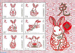 Guernsey 2022 Year Of The Rabbit 6v M/s, Mint NH, Nature - Various - Rabbits / Hares - New Year - New Year