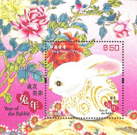 Hong Kong 2023 Year Of The Rabbit S/s, Silk, Mint NH, Nature - Various - Rabbits / Hares - New Year - Other Material T.. - Nuovi