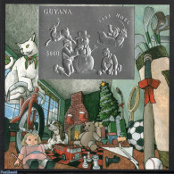Guyana 1993 Christmas S/s, Silver, Mint NH, Nature - Religion - Sport - Transport - Various - Dogs - Christmas - Baseb.. - Christmas