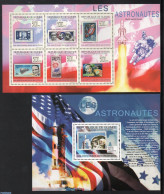 Guinea, Republic 2009 Astronauts On Stamps 2 S/s, Mint NH, History - Transport - Flags - Stamps On Stamps - Space Expl.. - Sellos Sobre Sellos