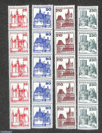 Germany, Berlin 1978 Definitives 4v, Strips Of 5 With Number On Reverse, Mint NH, Art - Castles & Fortifications - Nuevos