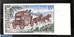 New Caledonia 1973 Stamp Day 1v, Imperforated, Mint NH, Nature - Transport - Horses - Stamp Day - Coaches - Nuovi