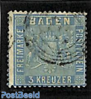 Germany, Baden 1860 3Kr, Blue, Used, Used Stamps - Sonstige & Ohne Zuordnung