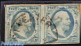 Netherlands 1852 Pair 5c, DEVENTER-C, Narrow Margins, Brownish Spot, Used Stamps - Used Stamps